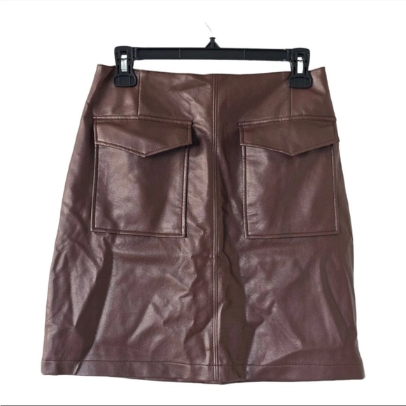 $69 Black Tape Leather Skirt Small Brown Women Pockets Western  Short Y2k New - Picture 1 of 7